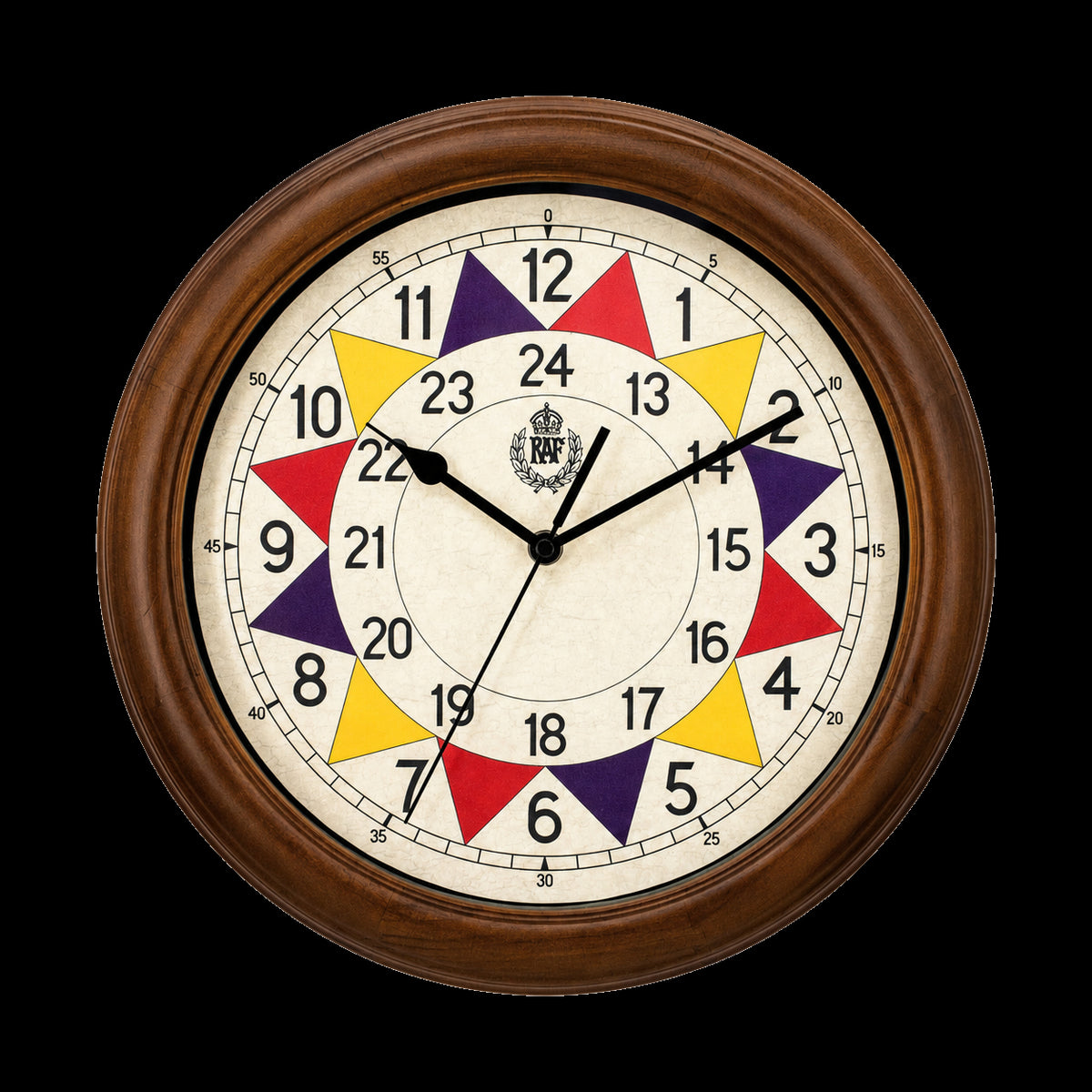 RAF 1940 Pattern "Battle of Britain" Replica Sector Wall Clock with Silent Sweep Movement in Wooden Case (Size 14" / 35.6cm)