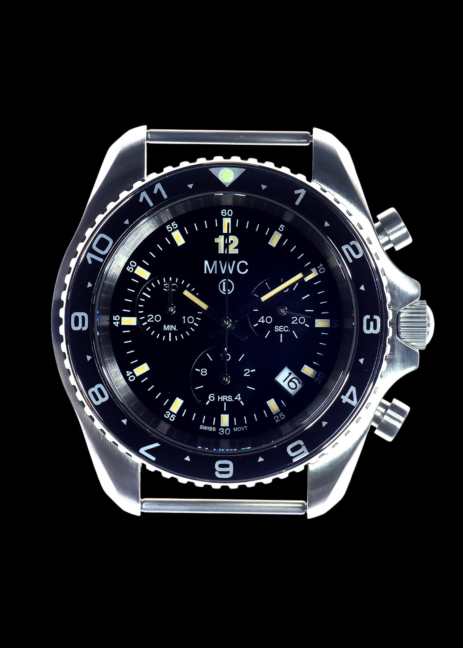 MWC NATO Pattern Stainless Steel Military Pilots Chronograph with Sapphire Crystal and Swiss Ronda Movement - 12 Hour GMT Bezel - Ex Photographic Watch Reduced to Clear