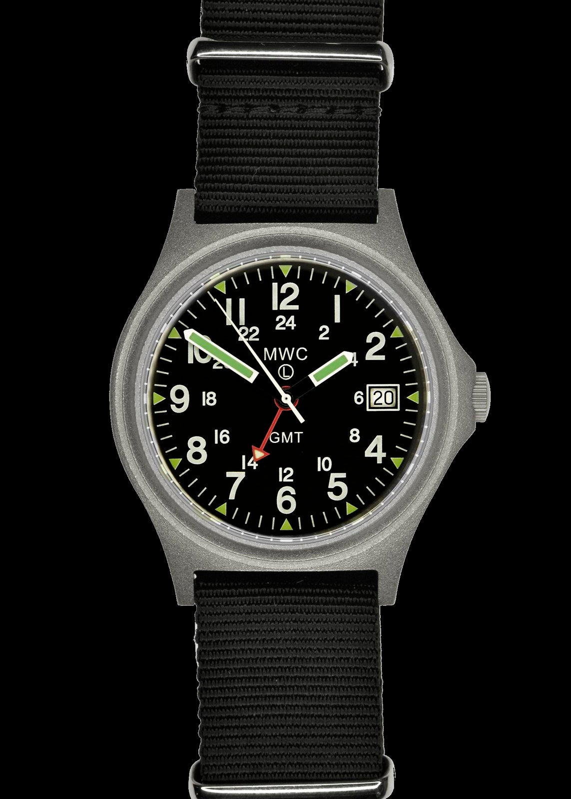 MWC GMT (Dual Time Zone) 100m/330ft Water resistant Military Watch in Stainless Steel Case with Screw Crown