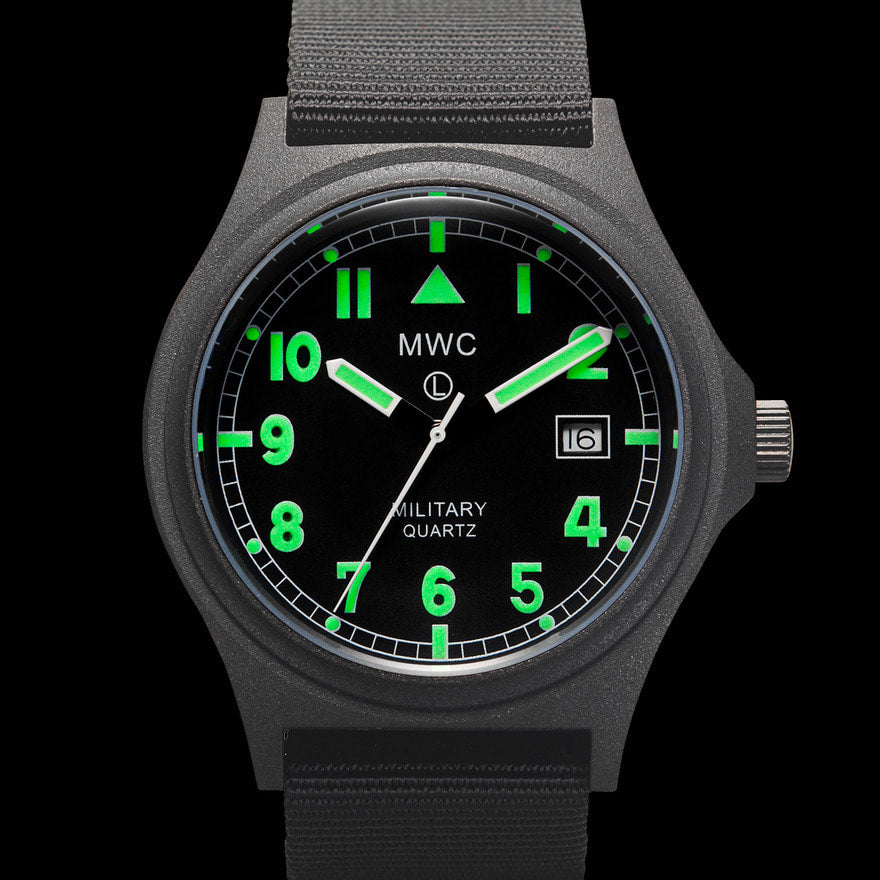 MWC G10 100m PVD Stealth Military Watch with Fixed Strap Bars, 10 Year Battery Life, Screw Crown & Caseback
