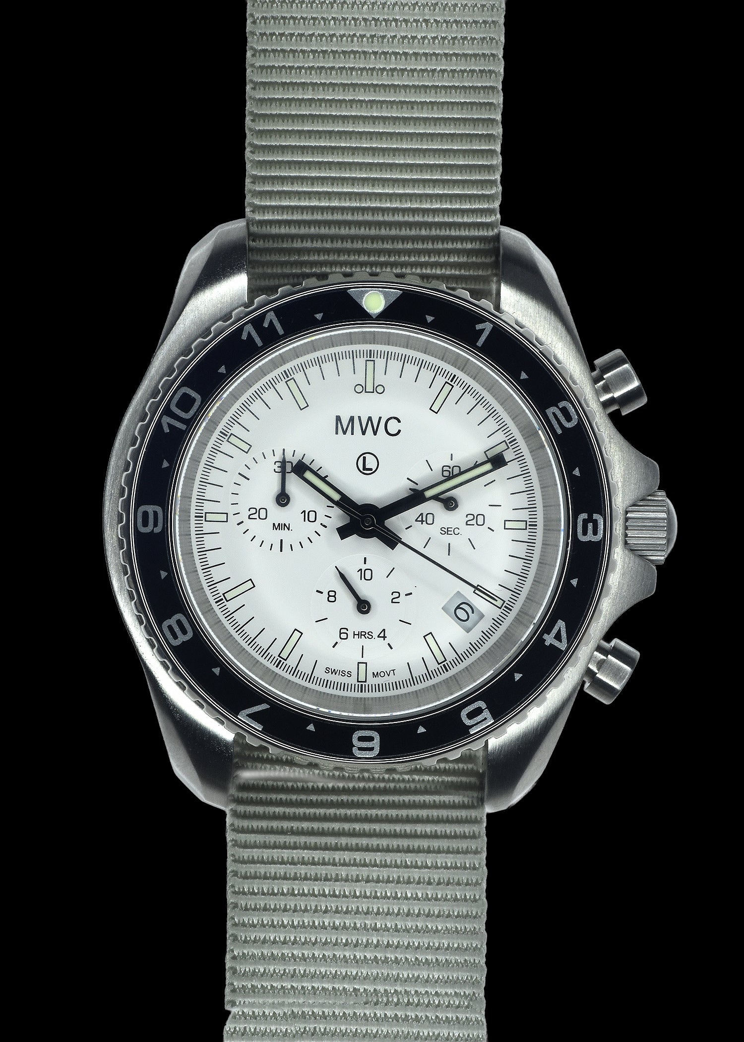 MWC NATO Pattern Stainless Steel Military Pilots Chronograph with Sapphire Crystal and Swiss Ronda Movement - 12 Hour GMT Bezel
