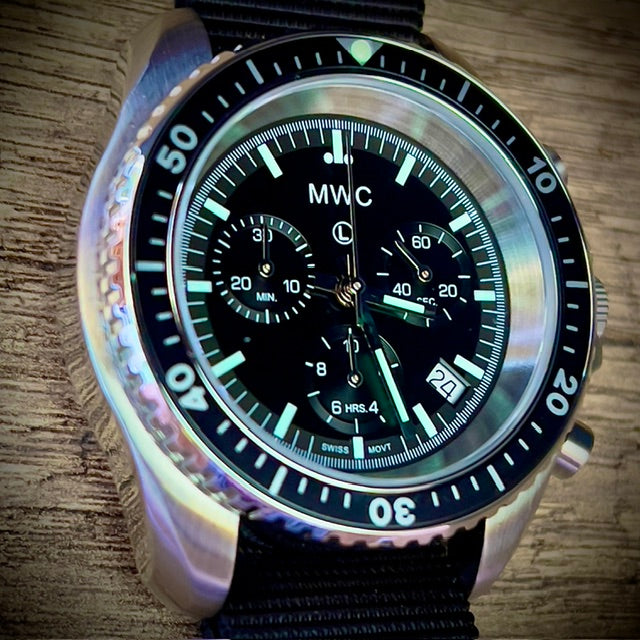 MWC NATO Pattern Stainless Steel Military Pilots Chronograph with Sapphire Crystal and Swiss Ronda Movement