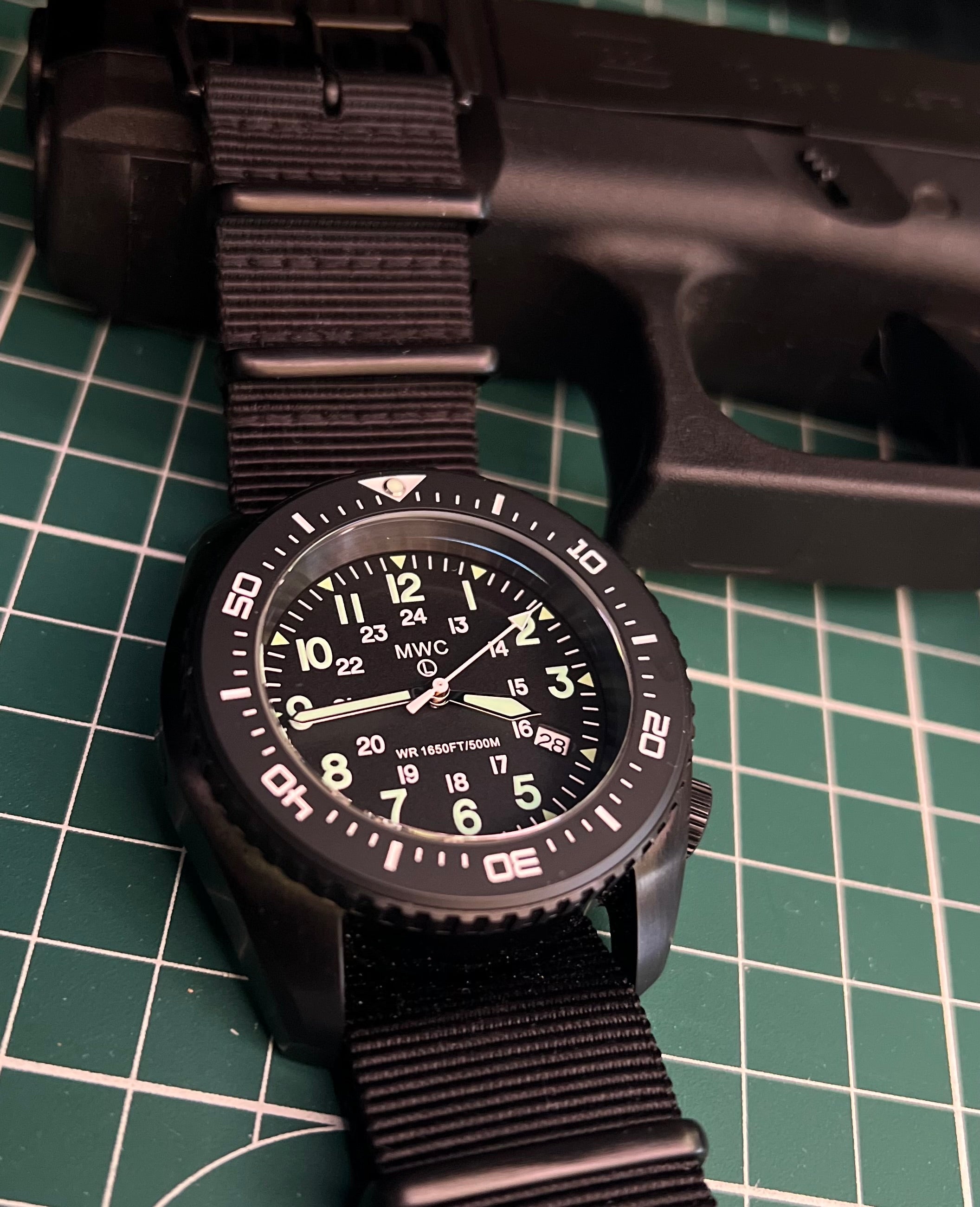 MWC 500m (1640ft) Water Resistant Black PVD Steel Automatic Divers Watch With 12/24 Dial, Sapphire Crystal, Ceramic Bezel and Helium Valve